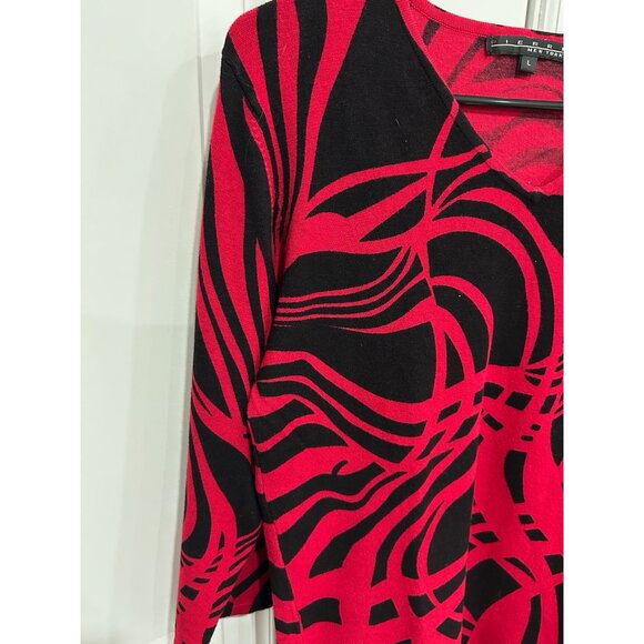 Pierri New York V Neck 3/4 Sleeve Top Red Black Sz Large Abstract Print Knit - Picture 4 of 10